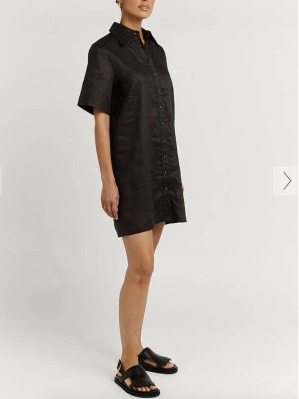 Dissh Black Bodie Shirt Dress short sleeve 2 collared linen